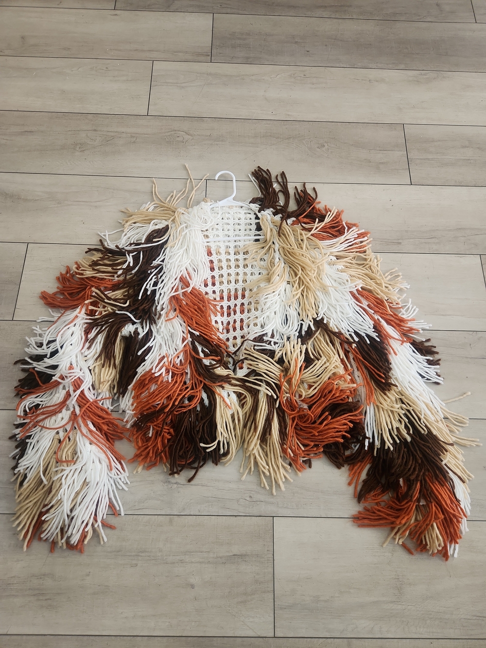 Fringed Multicolor Open-Front Jacket - White/Tan/Rust - Picture 3 of 5